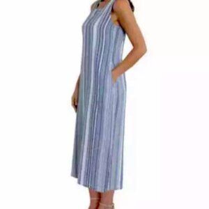 Briggs Linen Blue Strip Shift Dress Small